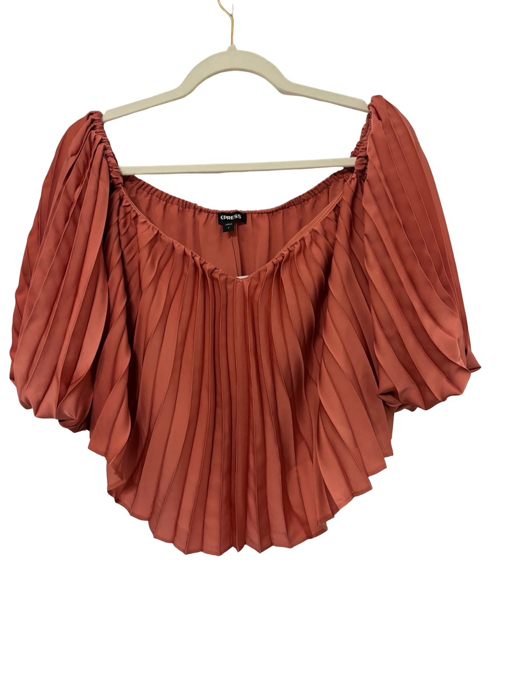 Express Rust Pleated Boho Cottagecore Fairy Wimsigoth Off-Shoulder Blouse Small